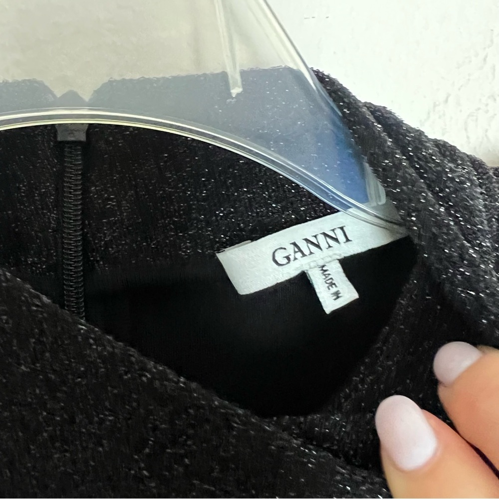 Ganni Baxter Glitter High Neck Midi Fit and Flare Dress - Picture 8 of 11